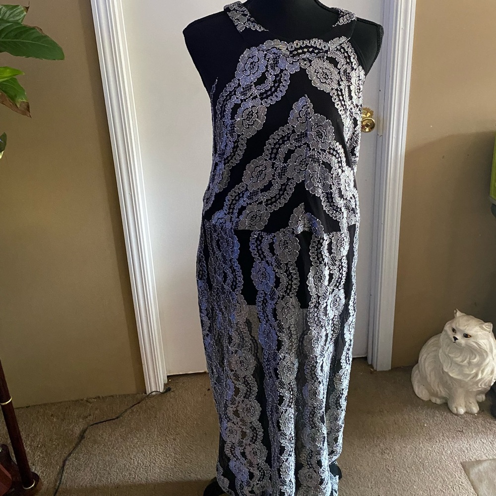 Great black silver long Maxi dress Size 16W